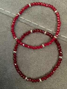 Faceted Red Crystal Stretch Bracelet Set with Sparkling Accents